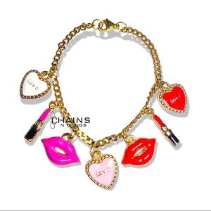 Fashion charms Bracelet golden 6.5" cuban chain summer style girls love ❤️💖👄💄